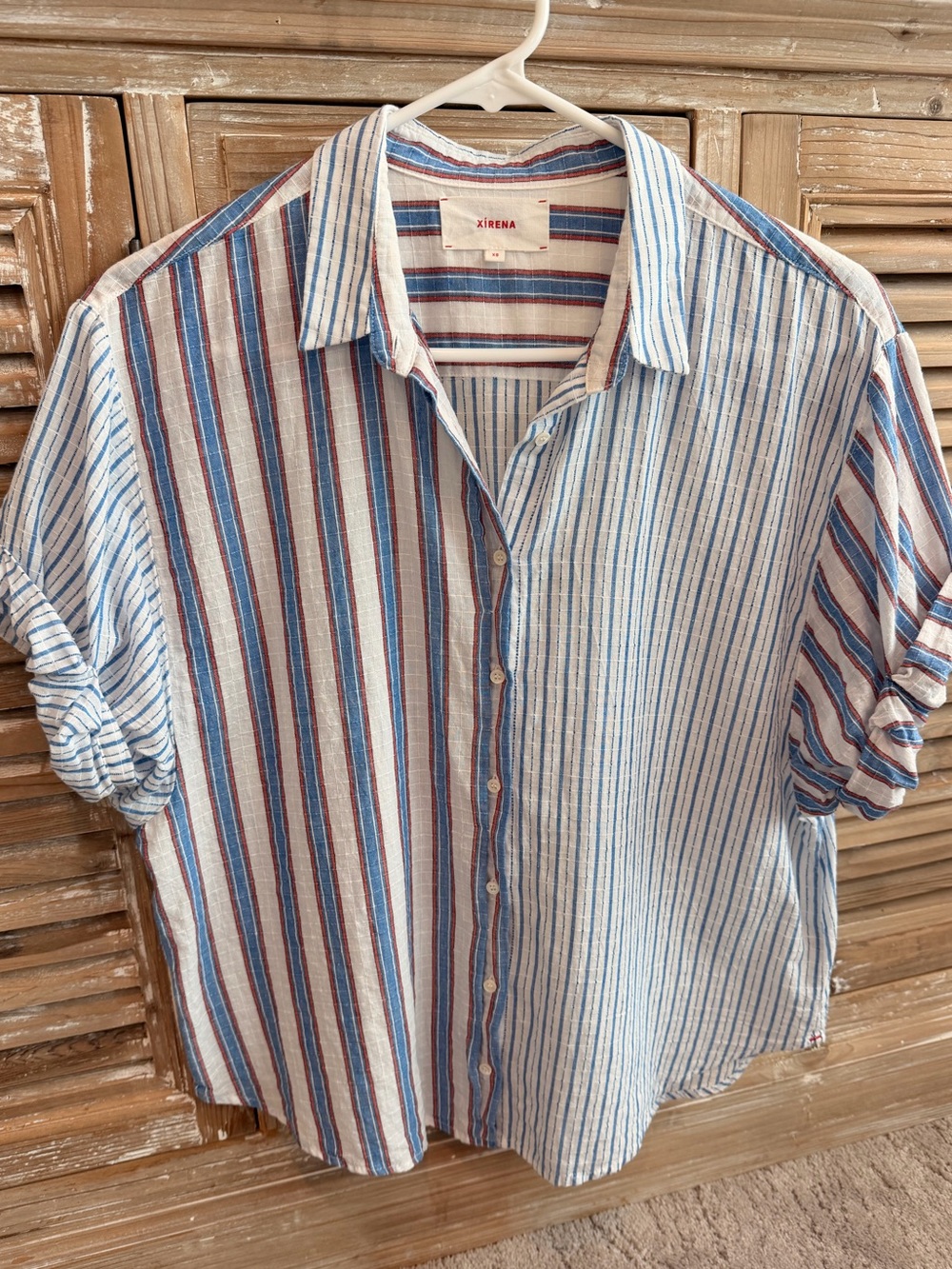 XiRENA Channing Mixed Striped Oversized Cotton Button Down Shirt (Size XS)